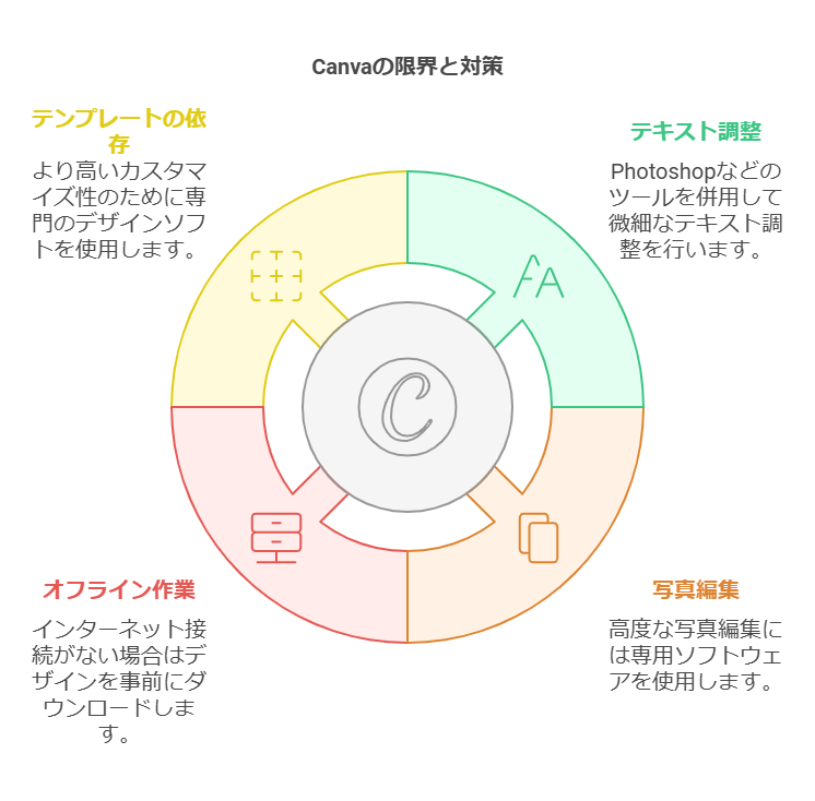 キャンバの限界と対策をあらかじめ考えておく必要があるでしょう便利なデザインツールであることは間違いありませんができることできないことをはっきり理解しておくと作業がはかどります